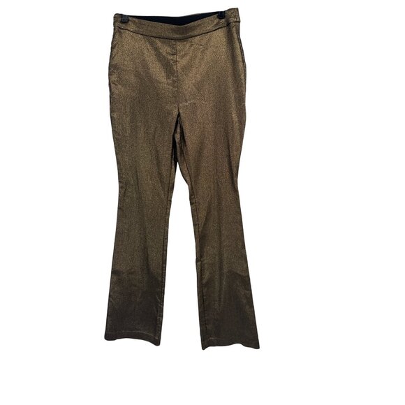 I.N.C. Womens Metallic Gold Flared Pants Size 8 pull on high waist - Picture 2 of 5